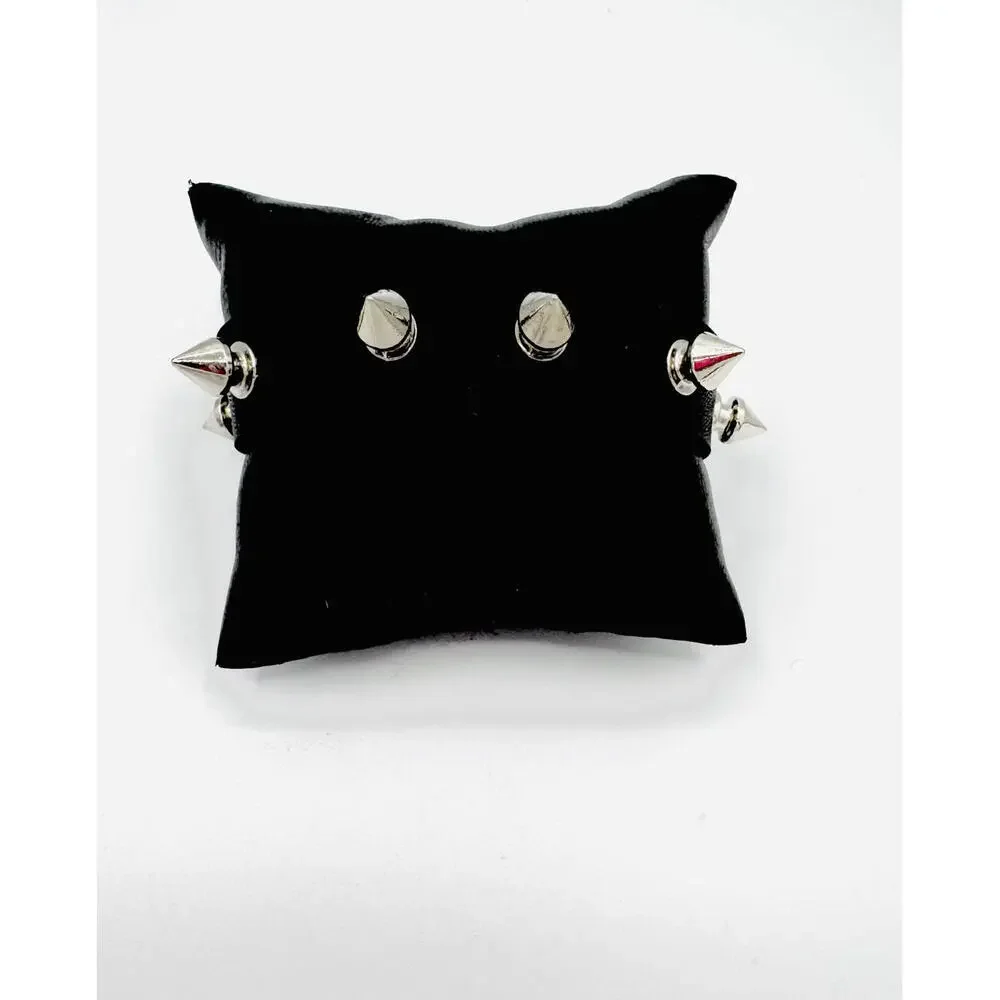 EMO bikers black leather silver tone spikes cuff wrap mens bracelet